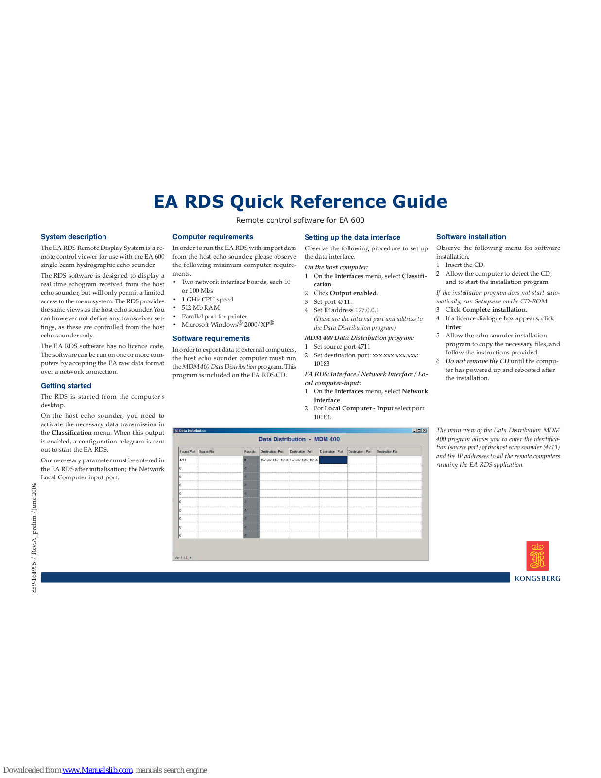 Kongsberg EA RDS Quick Reference Manual