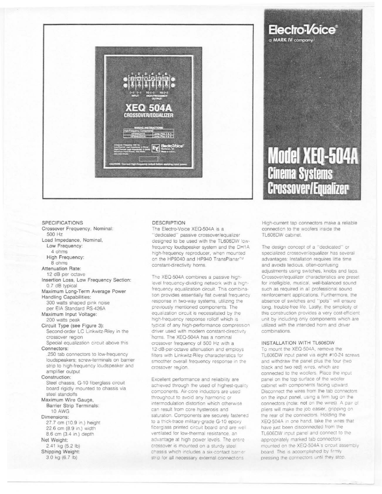 Electro-voice XEQ-504A DATASHEET