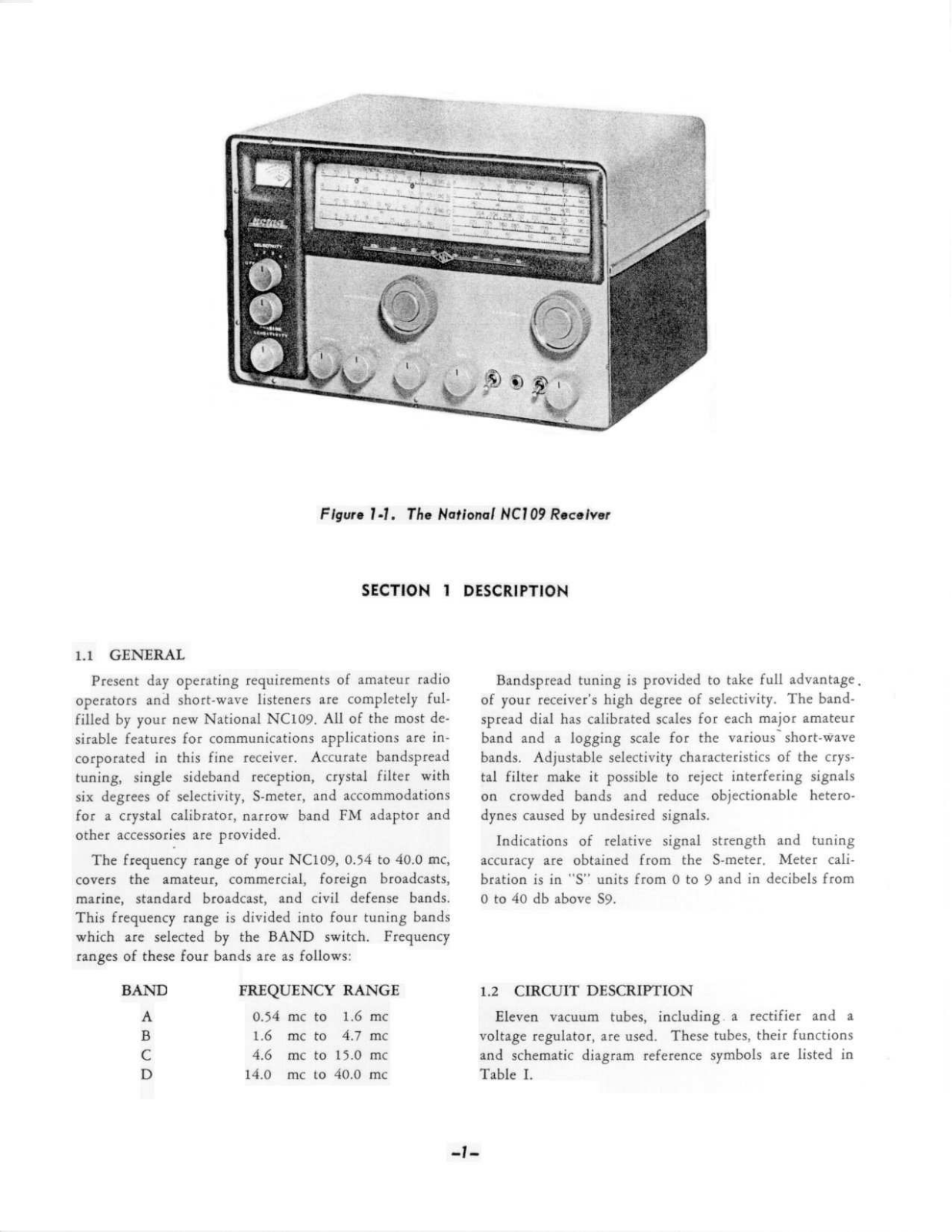 NATIONAL RADIO NC-109 User Manual (PAGE 01)