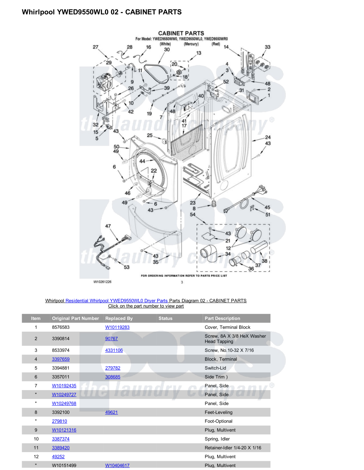 Whirlpool YWED9550WL0 Parts Diagram