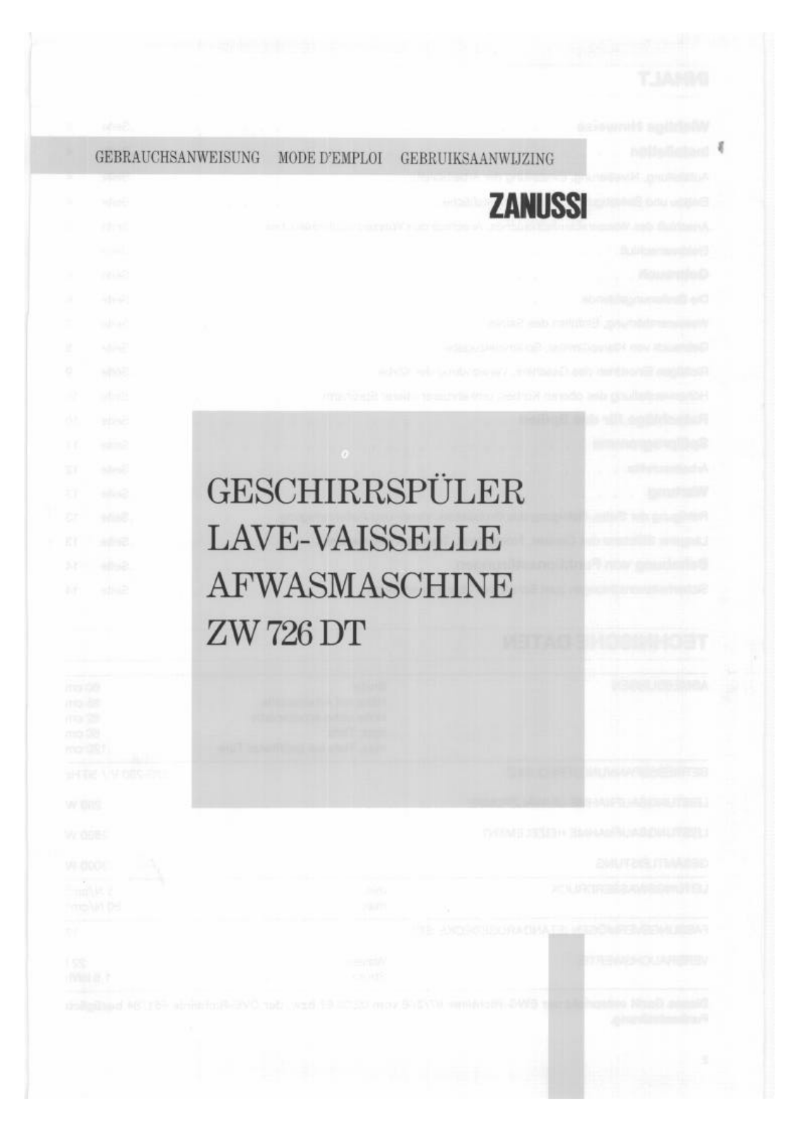 Zanussi ZW726DT Instruction Manual