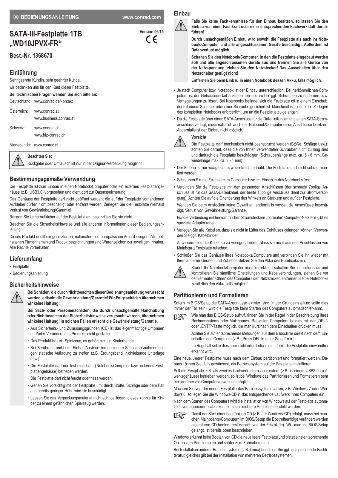 Western Digital WD10JPVX-FR Operation Manual