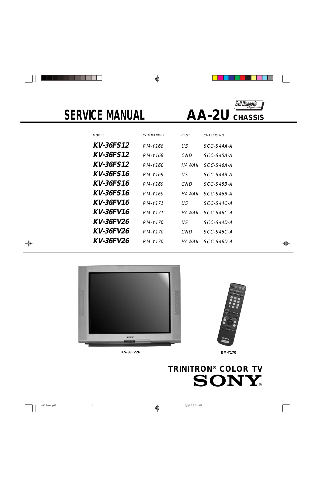 Sony AA-2U, KV-36FV26, KV-36FS16, KV-36FS12 Service Manual