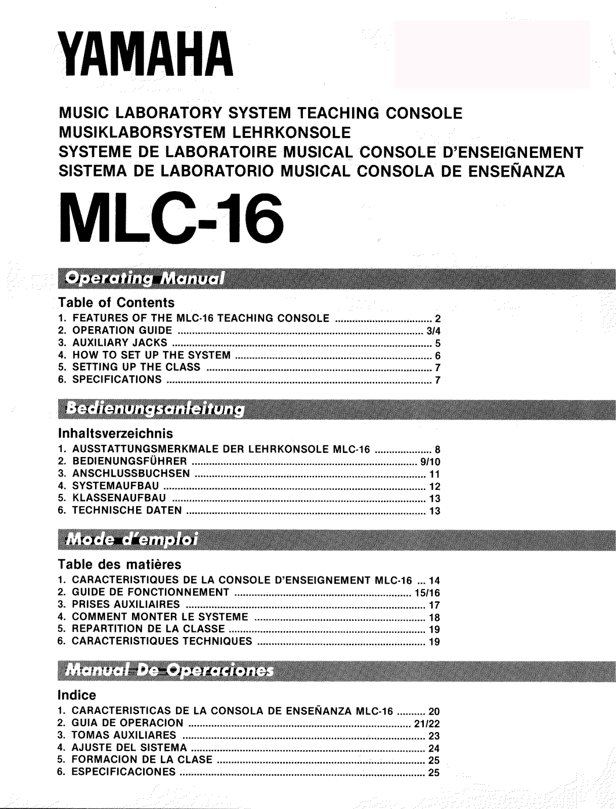 Yamaha MLC-16 OPERATION MANUAL