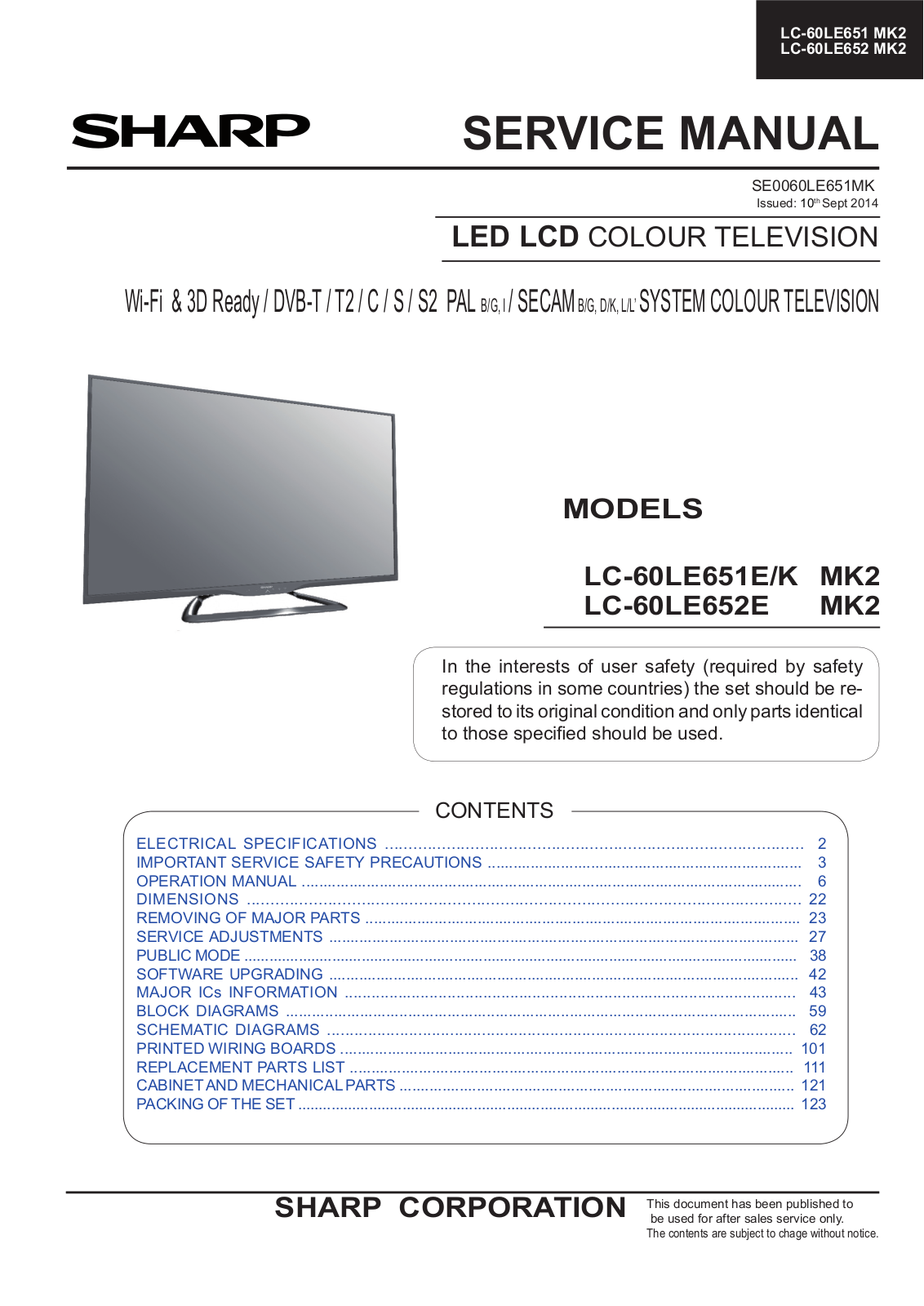 Sharp LC-60LE651E, LC-60LE652E Schematic