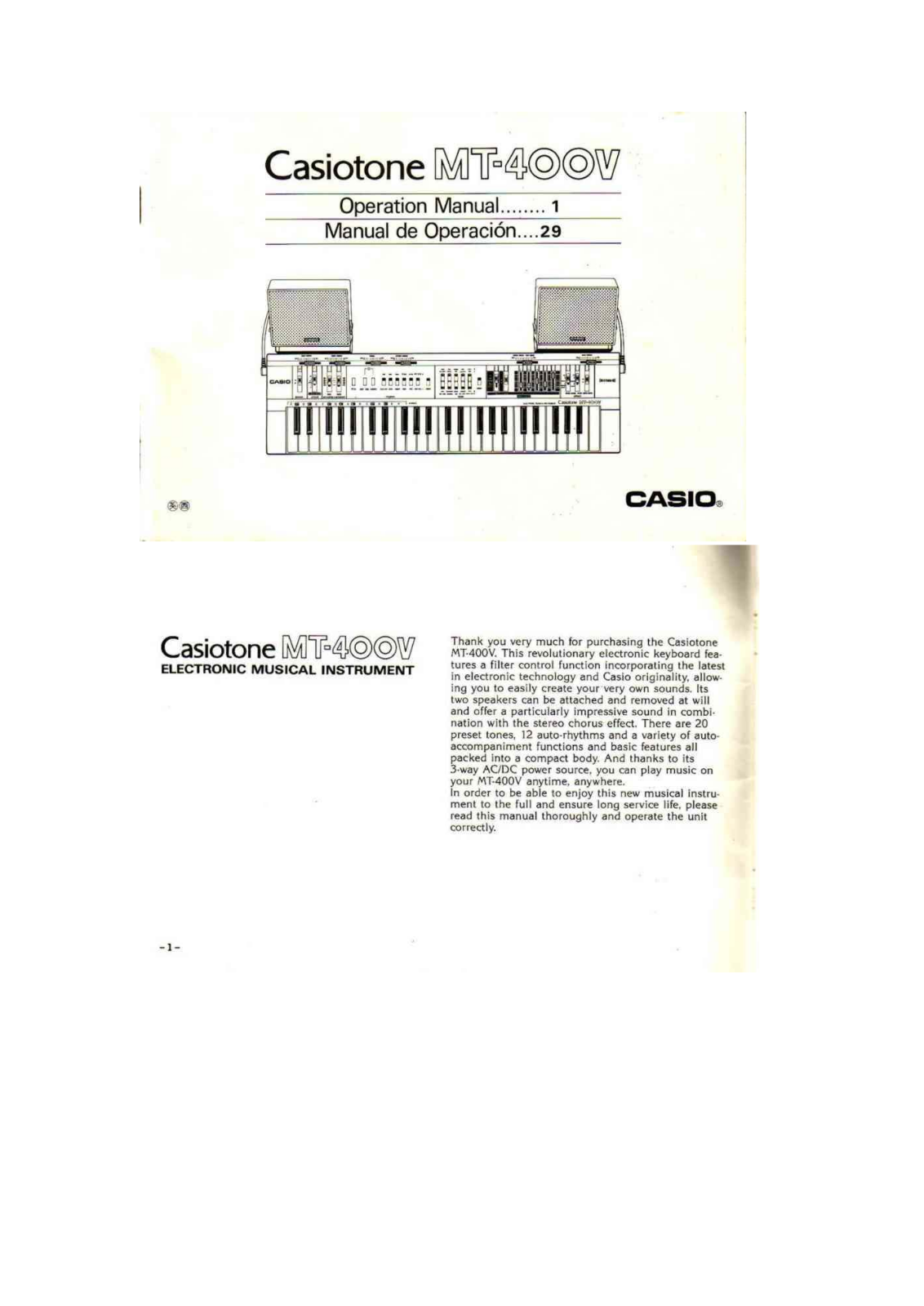Casio MT-400V User Manual