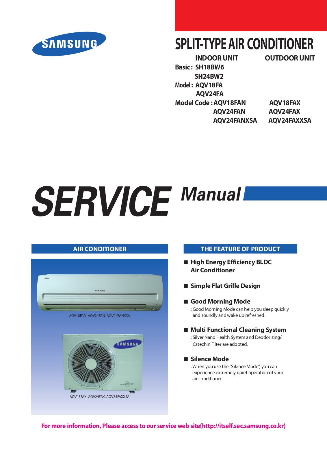 Samsung SH18BW6, SH24BW2, AQV18FA, AQV24FA, AQV18FAN Service Manual