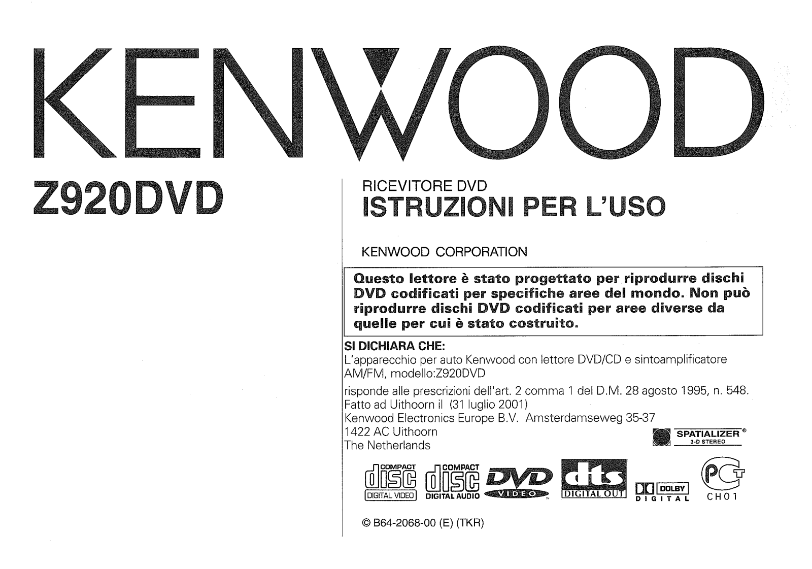 Kenwood Z920DVD User manual