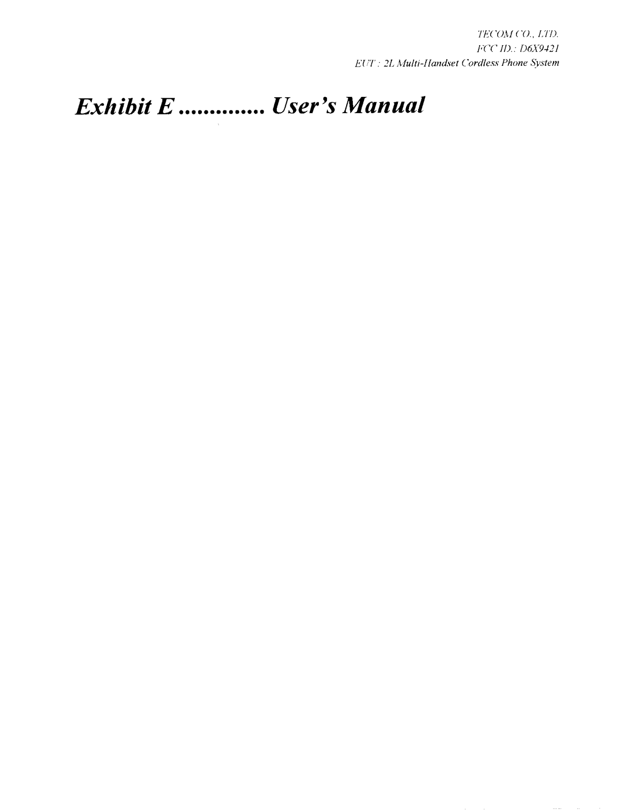 Tecom Co 9421 User Manual