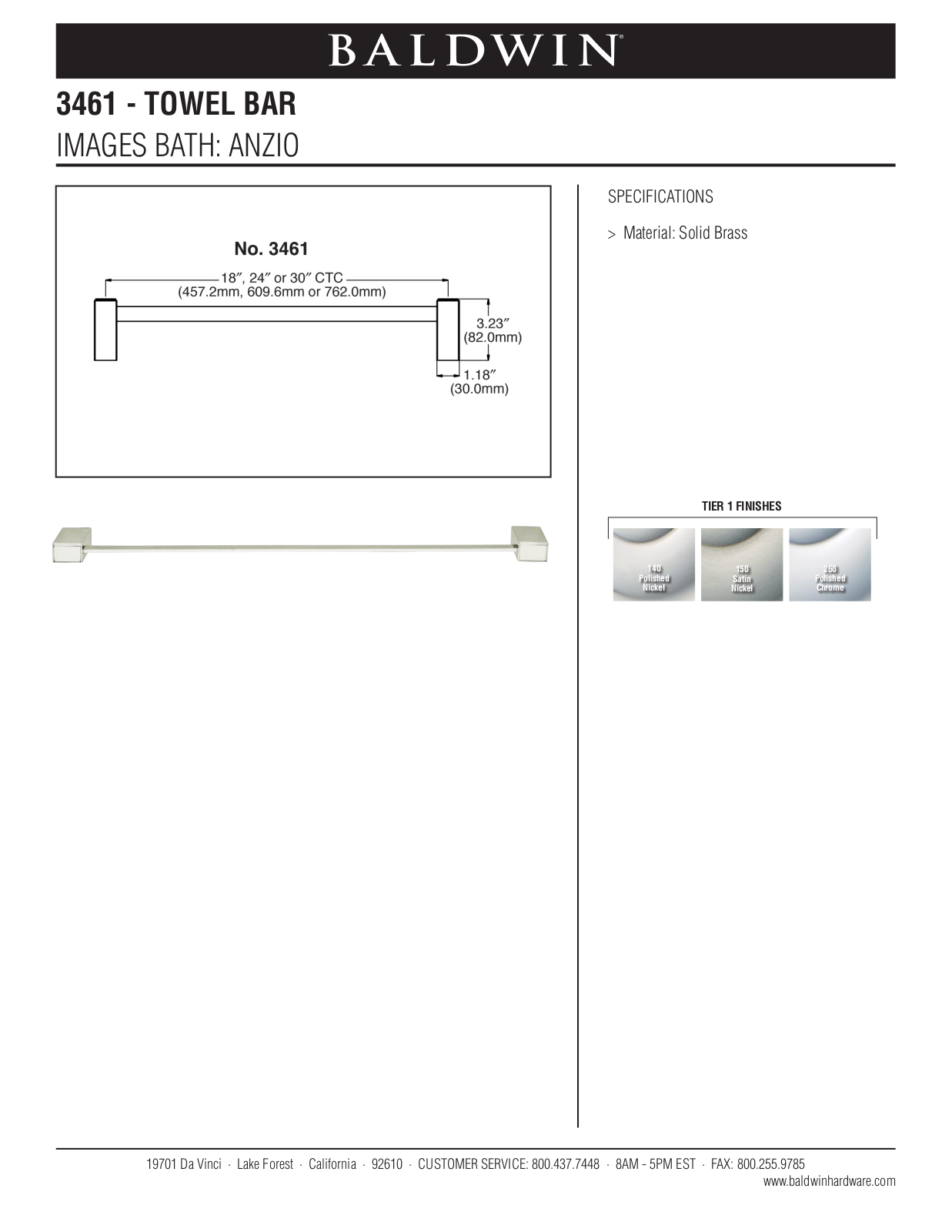 Baldwin Anzio 30 Towel Bar User Manual