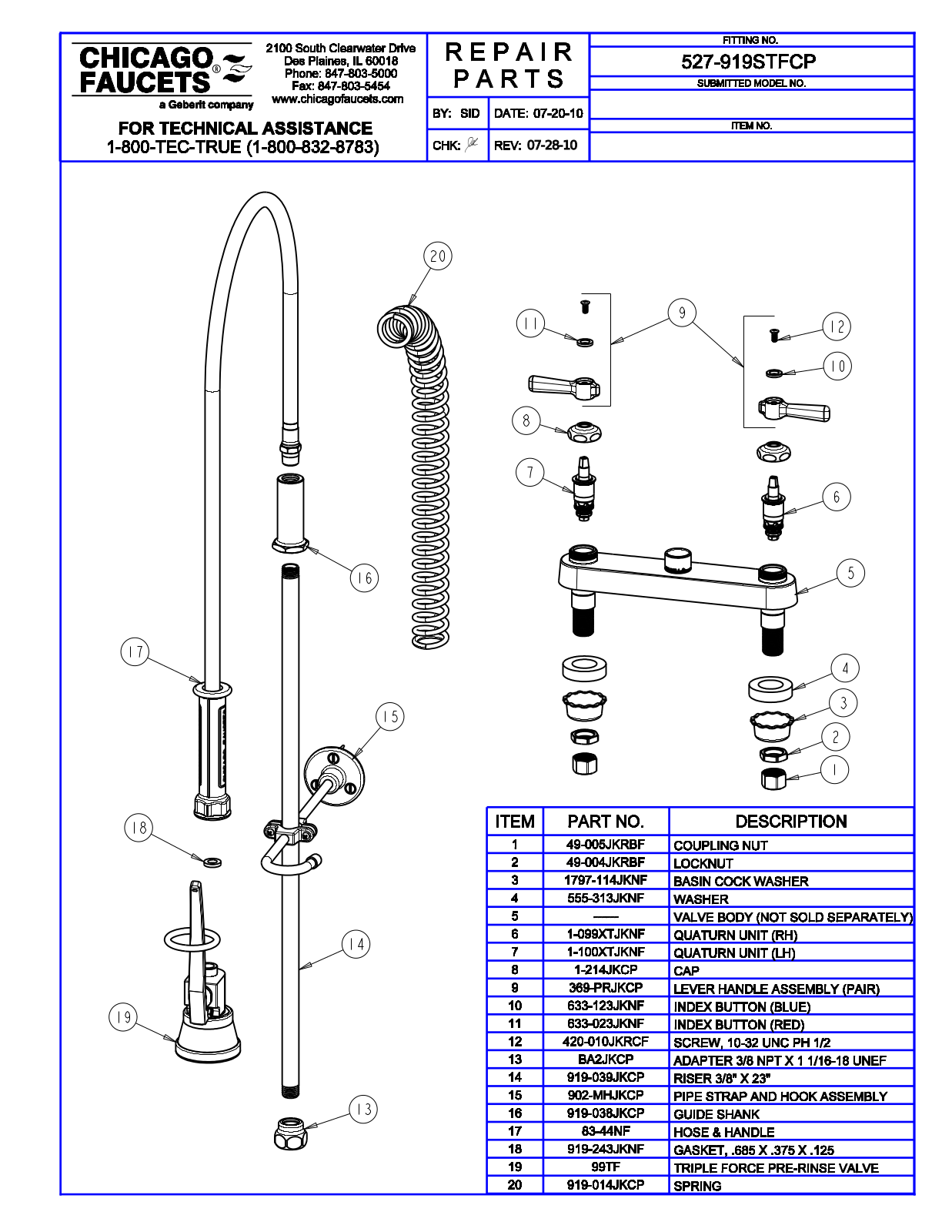 Chicago Faucet 527-919STFCP Parts List