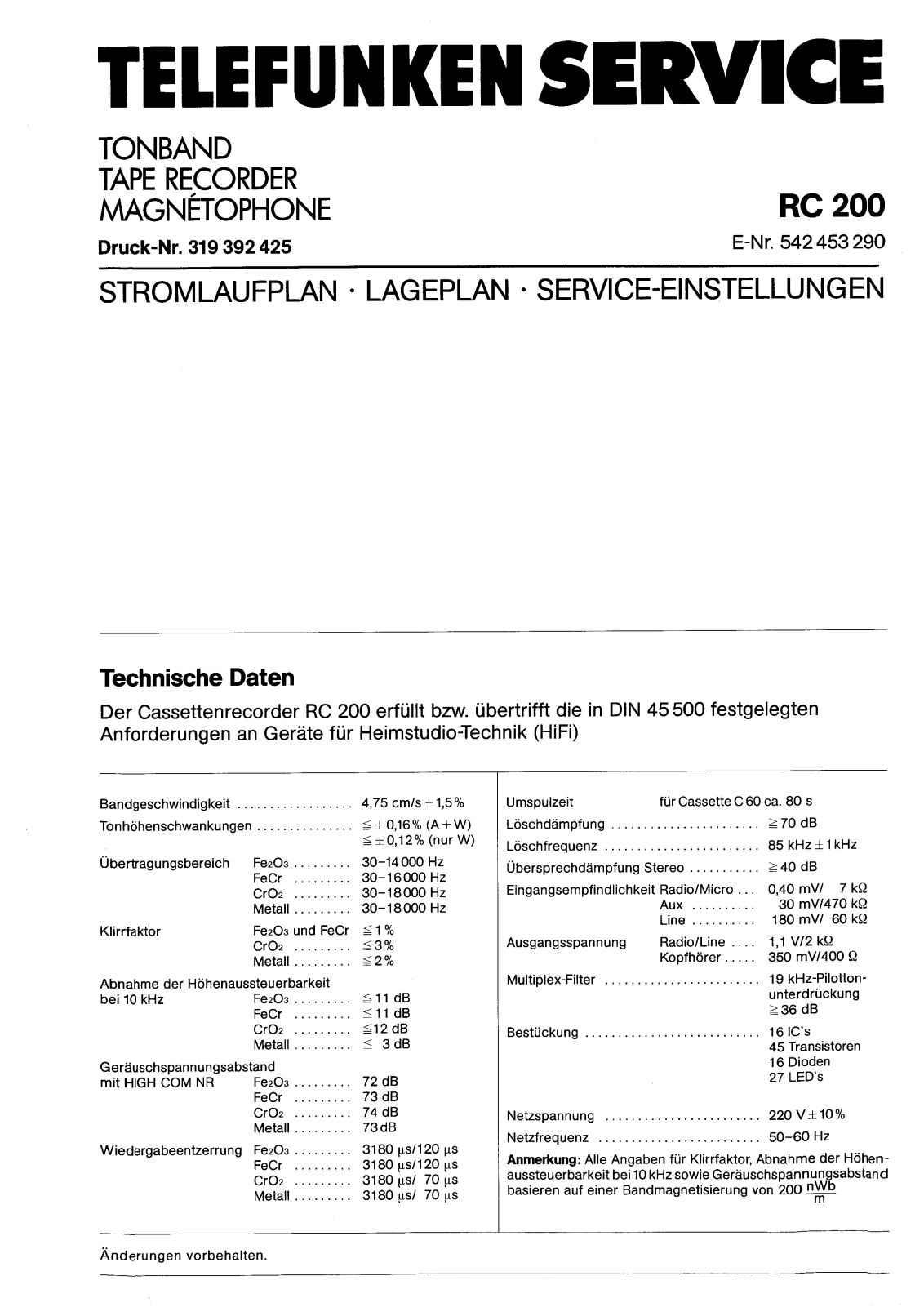 Telefunken RC200 Service Manual