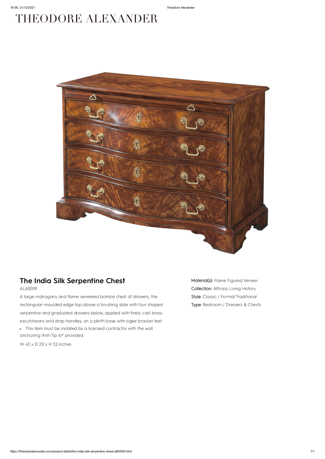Theodore Alexander FPLJ1512 Specifications - ManualMachine.com