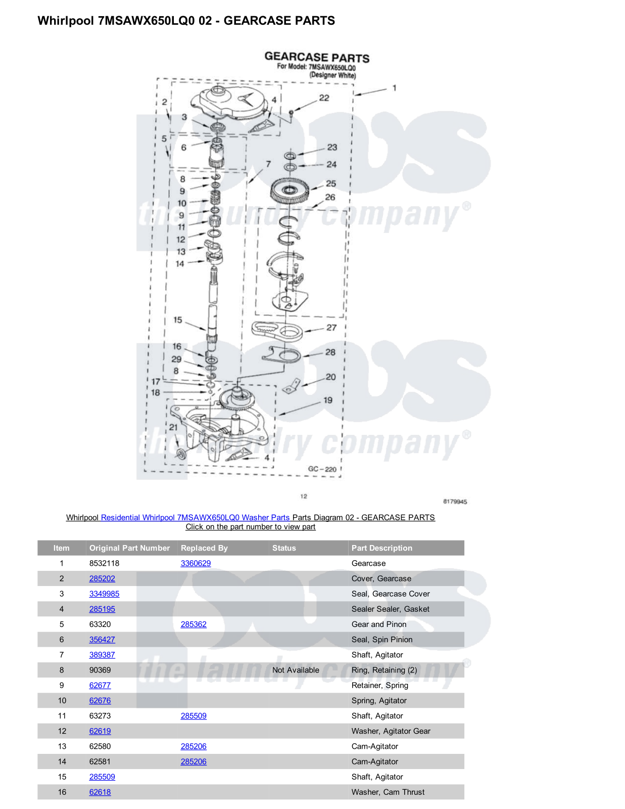 Whirlpool 7MSAWX650LQ0 Parts Diagram