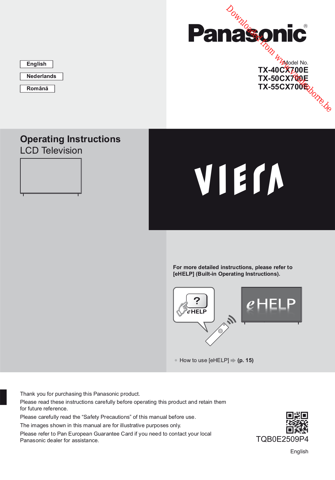 Panasonic VIERA TX-40CX700E, VIERA TX-55CX700E, VIERA TX-50CX700E Operating Instructions Manual