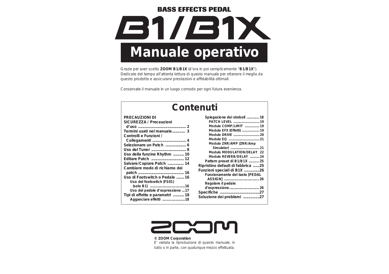 Zoom B1X, B1 User Manual