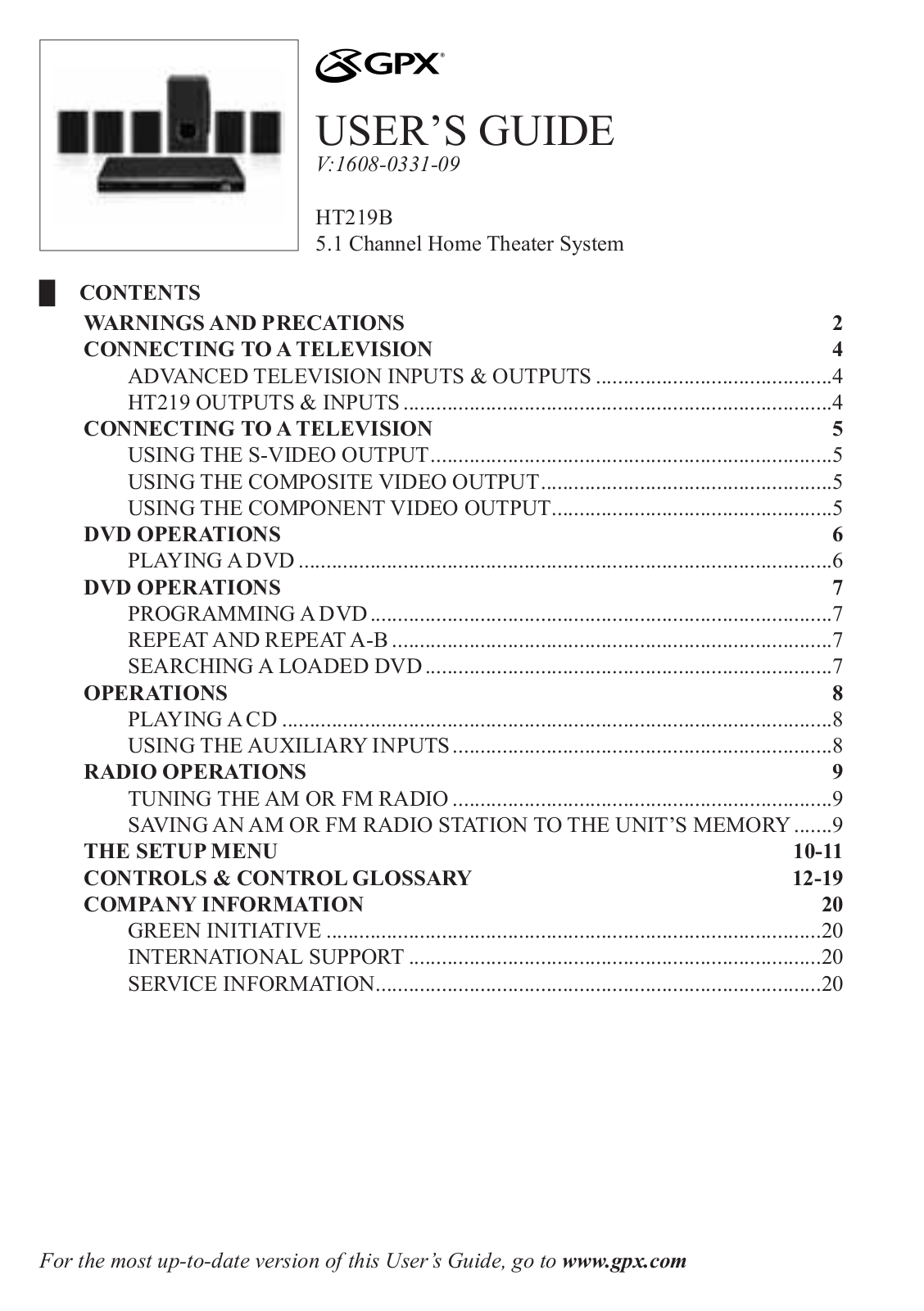 GPX HT219B User Manual