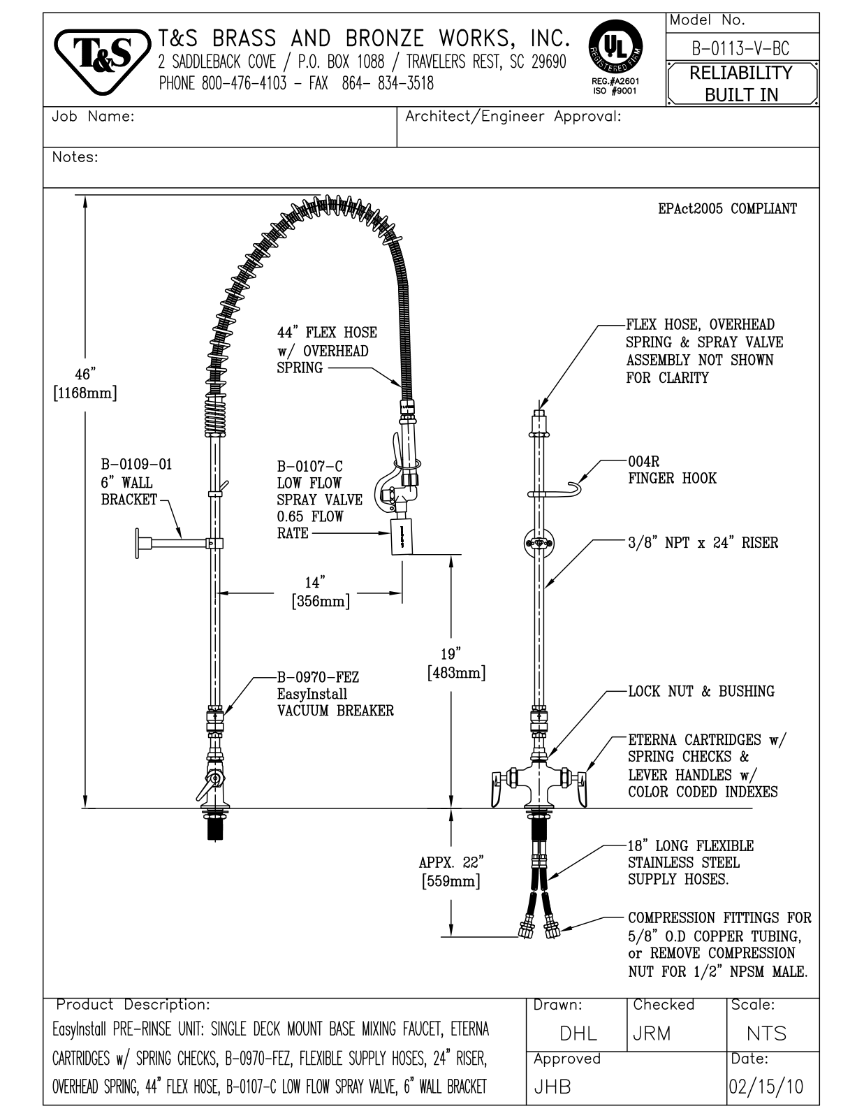 T&S Brass B-0113-V-BC User Manual