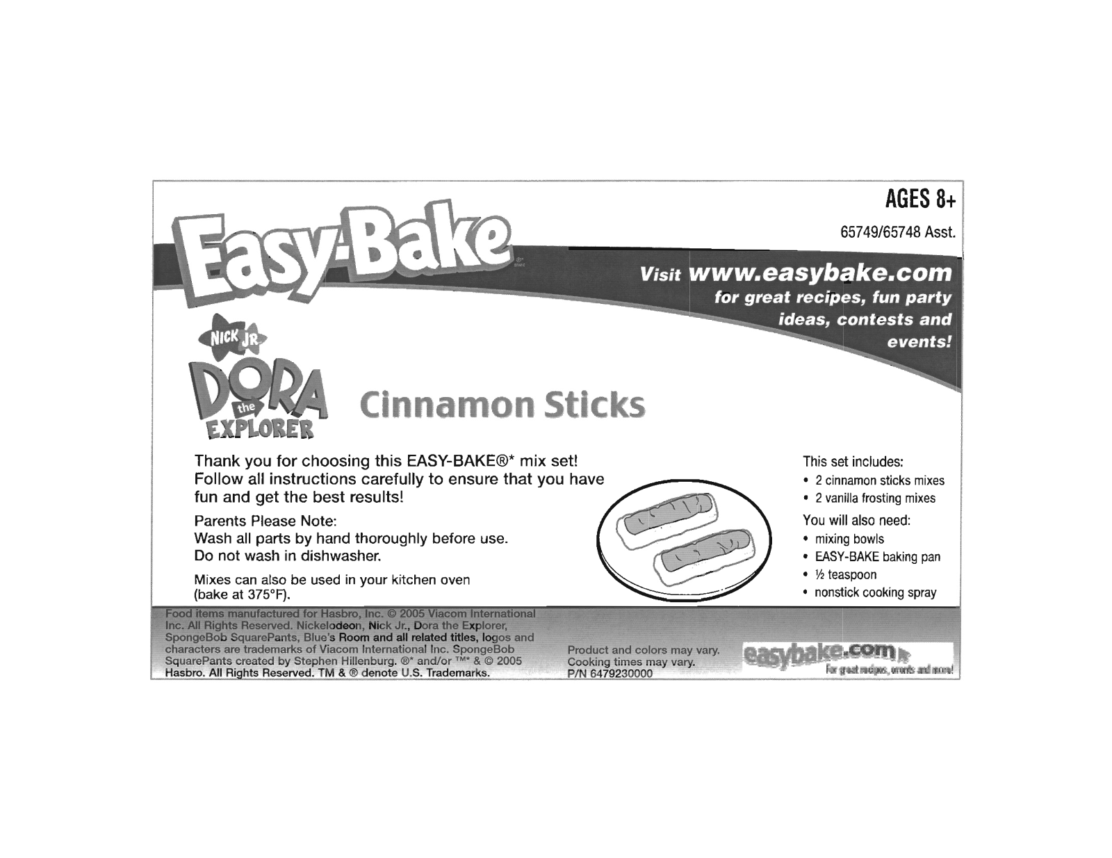 HASBRO Easy Bake Dora the Explorer Cinnamon Sticks User Manual