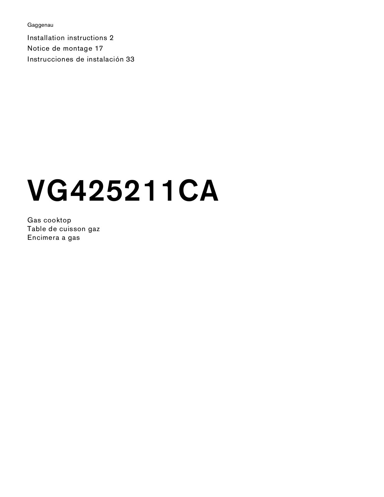 Gaggenau VG425211CA Installation manual