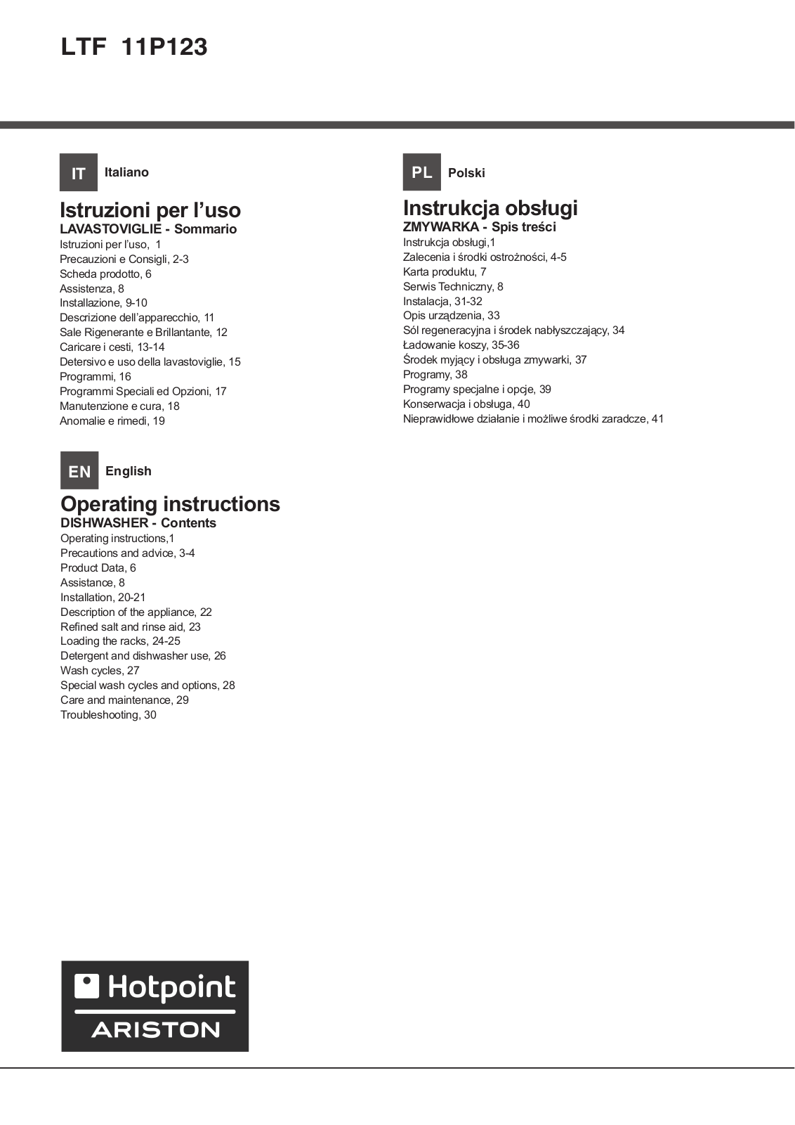 HOTPOINT/ARISTON LTF 11P123 EU User Manual