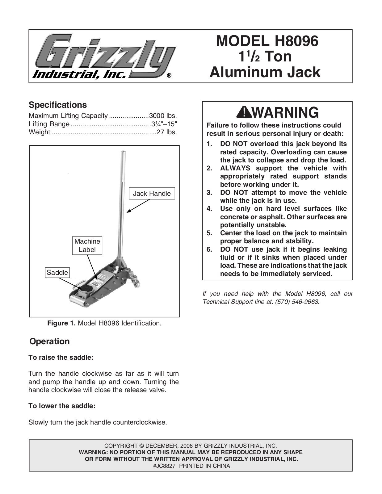 Grizzly H8096 User Manual