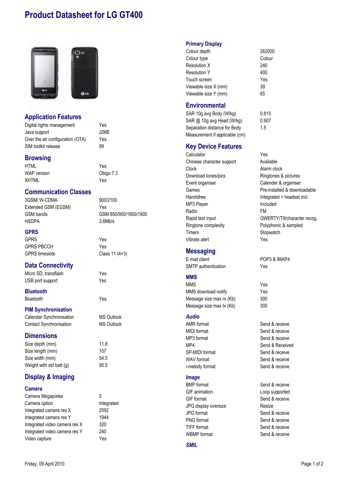 LG GT400 User Manual