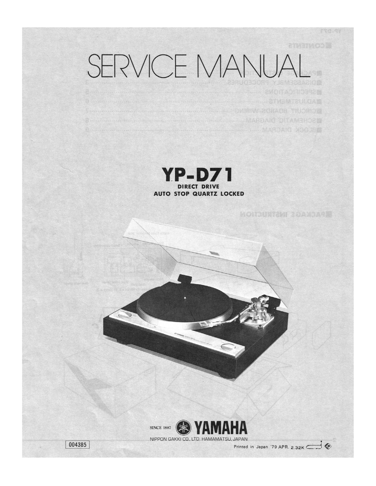 Yamaha YPD-71 Service manual