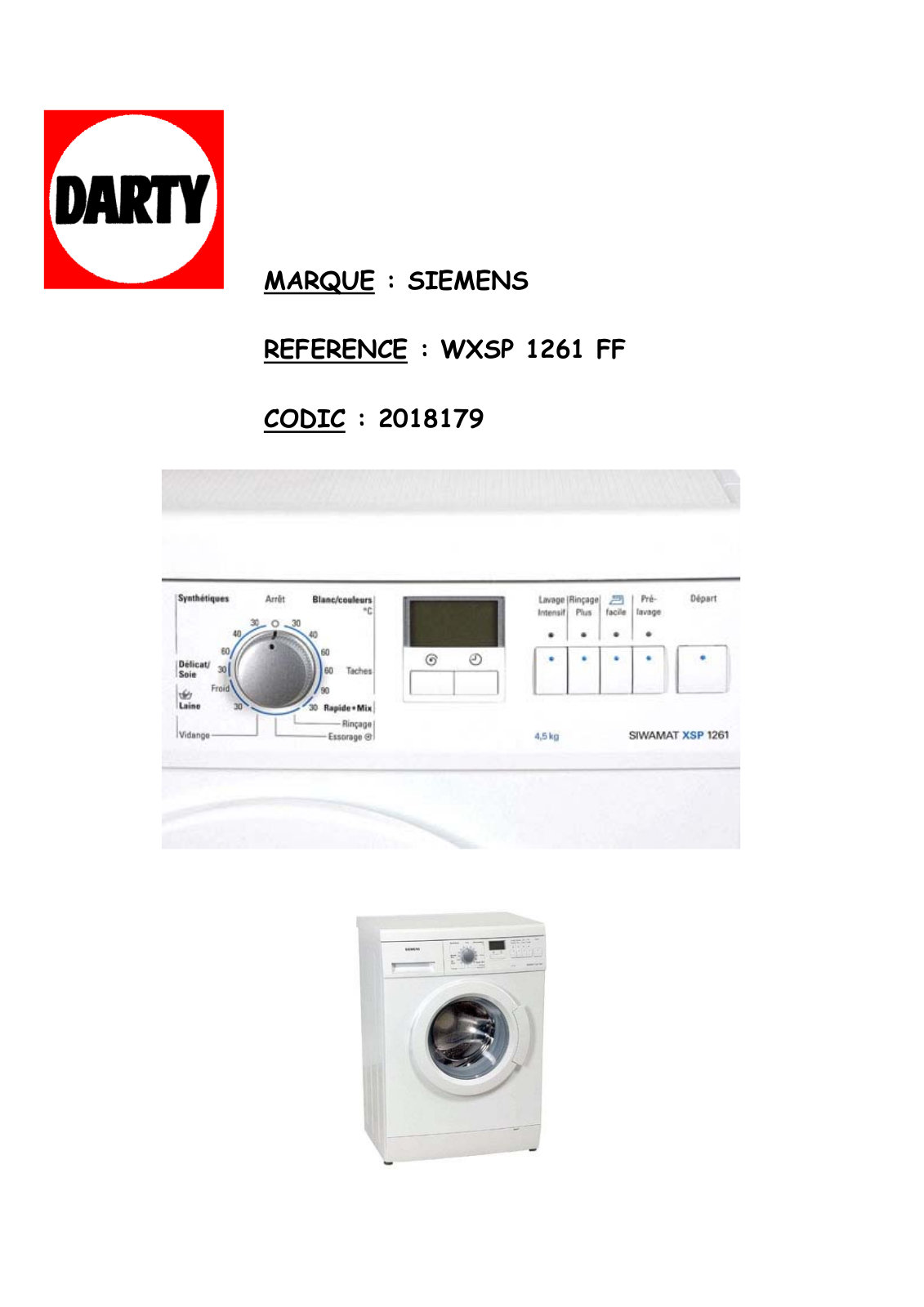 SIEMENS WXSP1261 User Manual