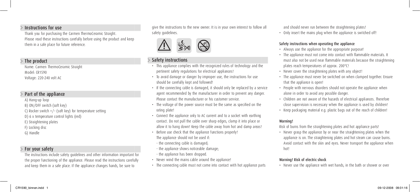 Carmen CR1590 User Manual