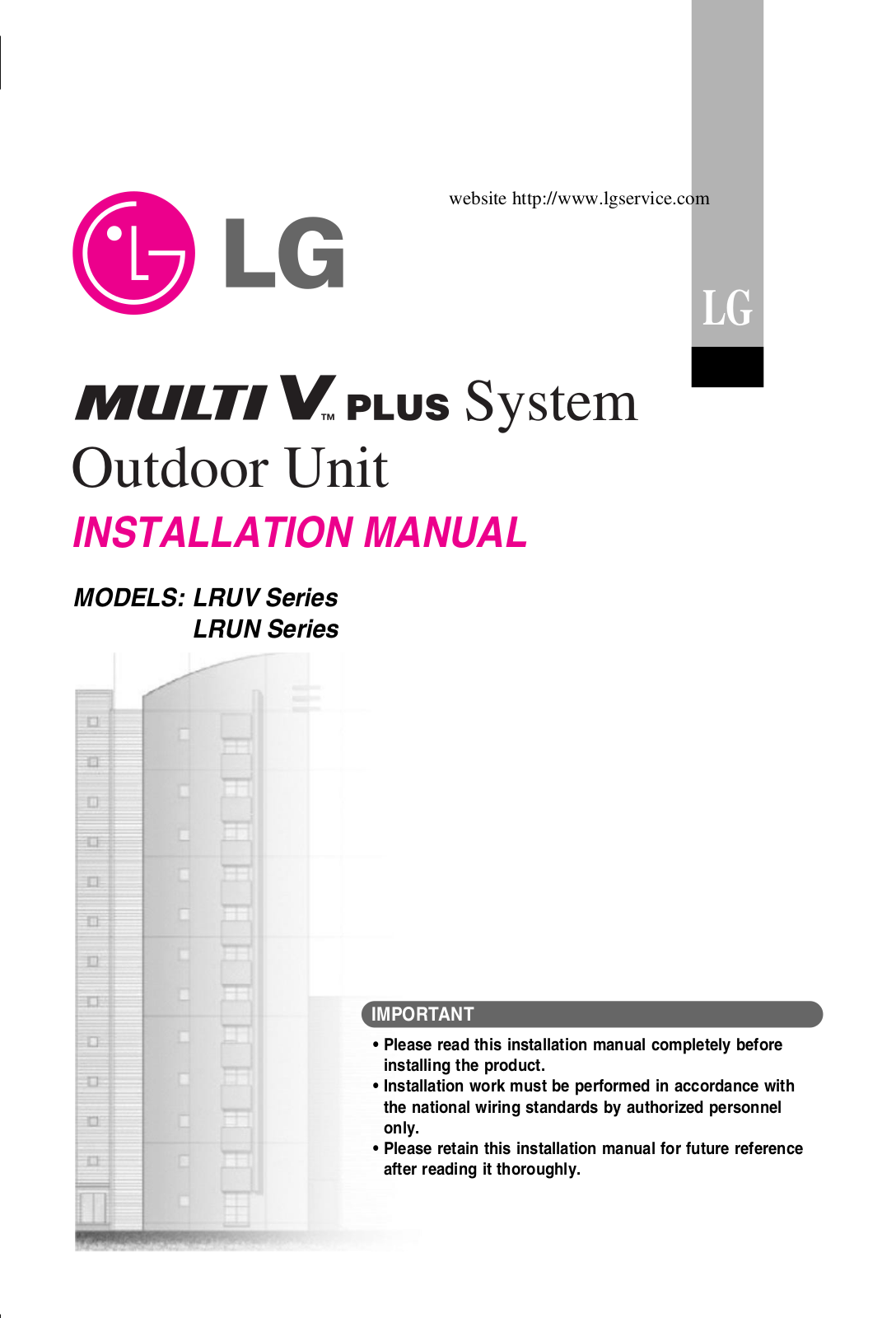 LG LRUV1008T1, LRUV808T1 INSTALLATION MANUAL