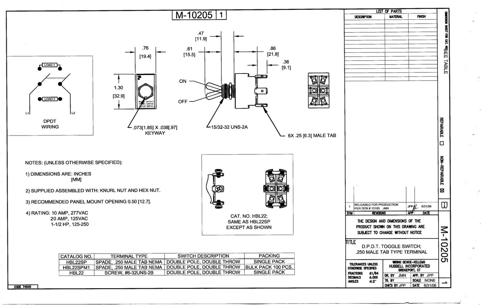 Hubbell HBL22 Reference Drawing