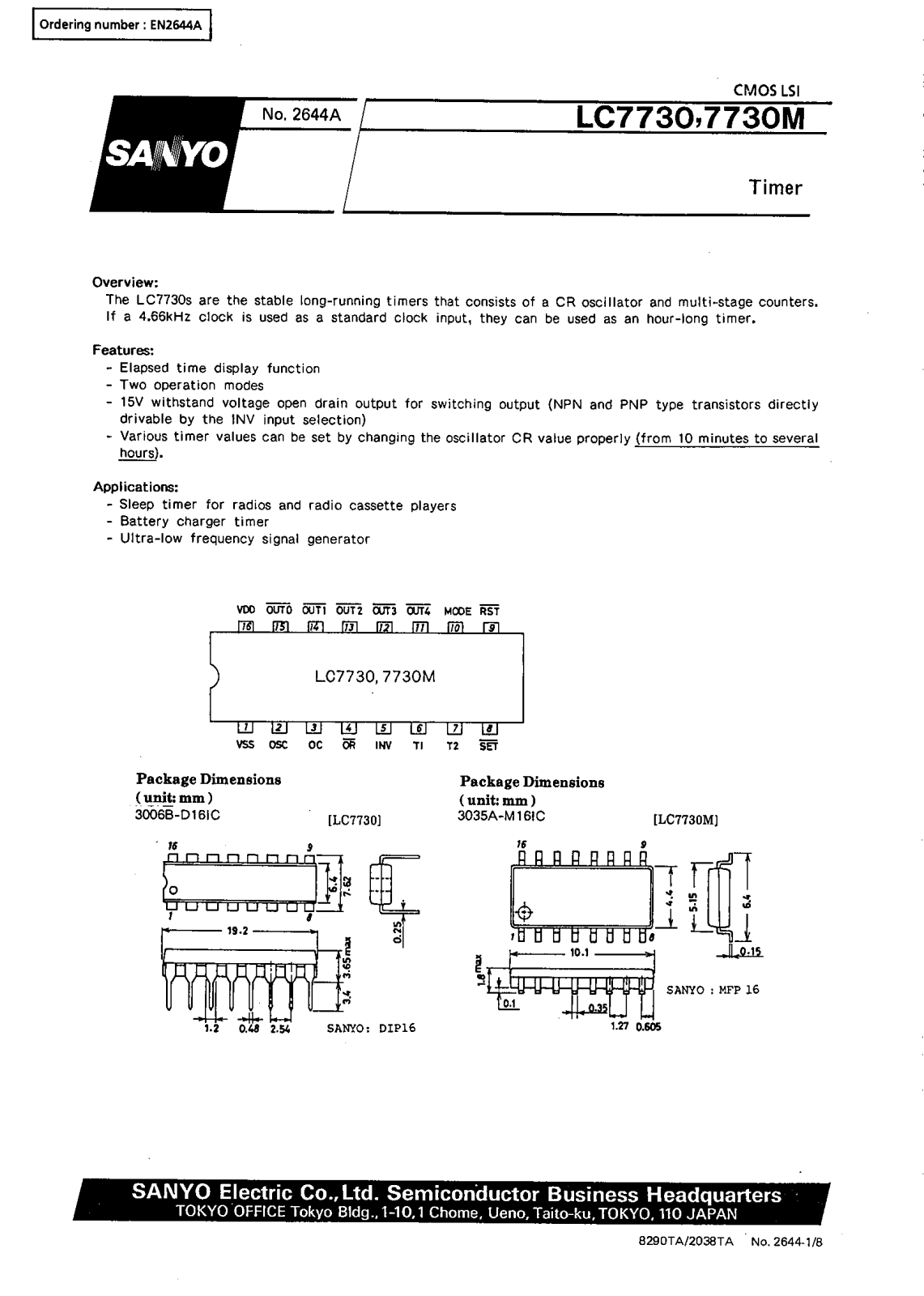 SANYO LC7730M, LC7730 Datasheet