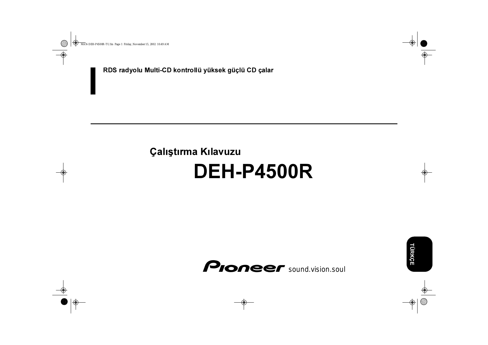 Pioneer DEH-P4500R User manual