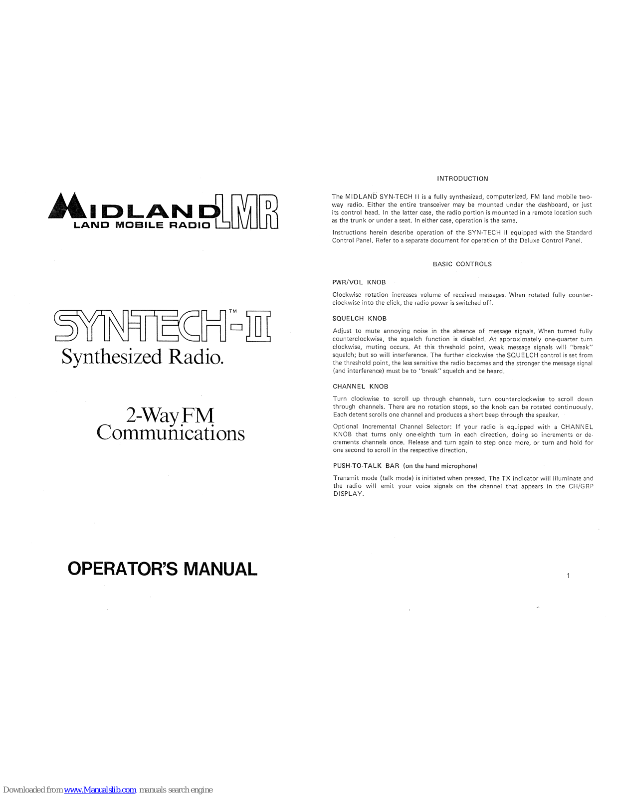 Midland Syn-Tech II Operator's Manual