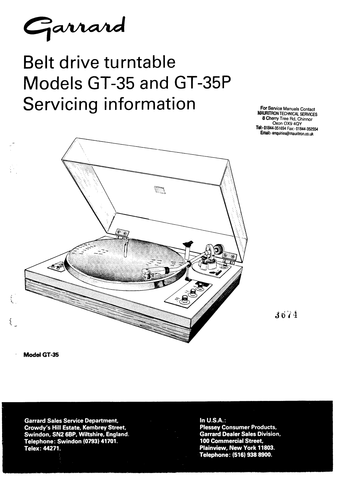 Garrard GT-35, GT-35-P Service manual