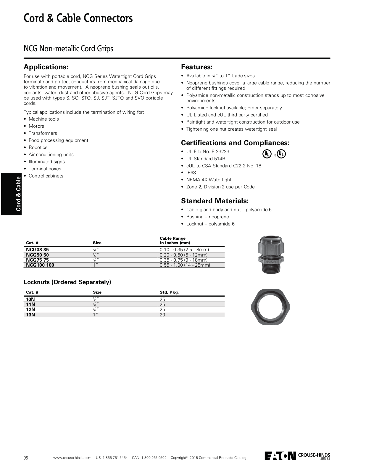 Crouse Hinds Cord & Cable Connectors Catalog Page