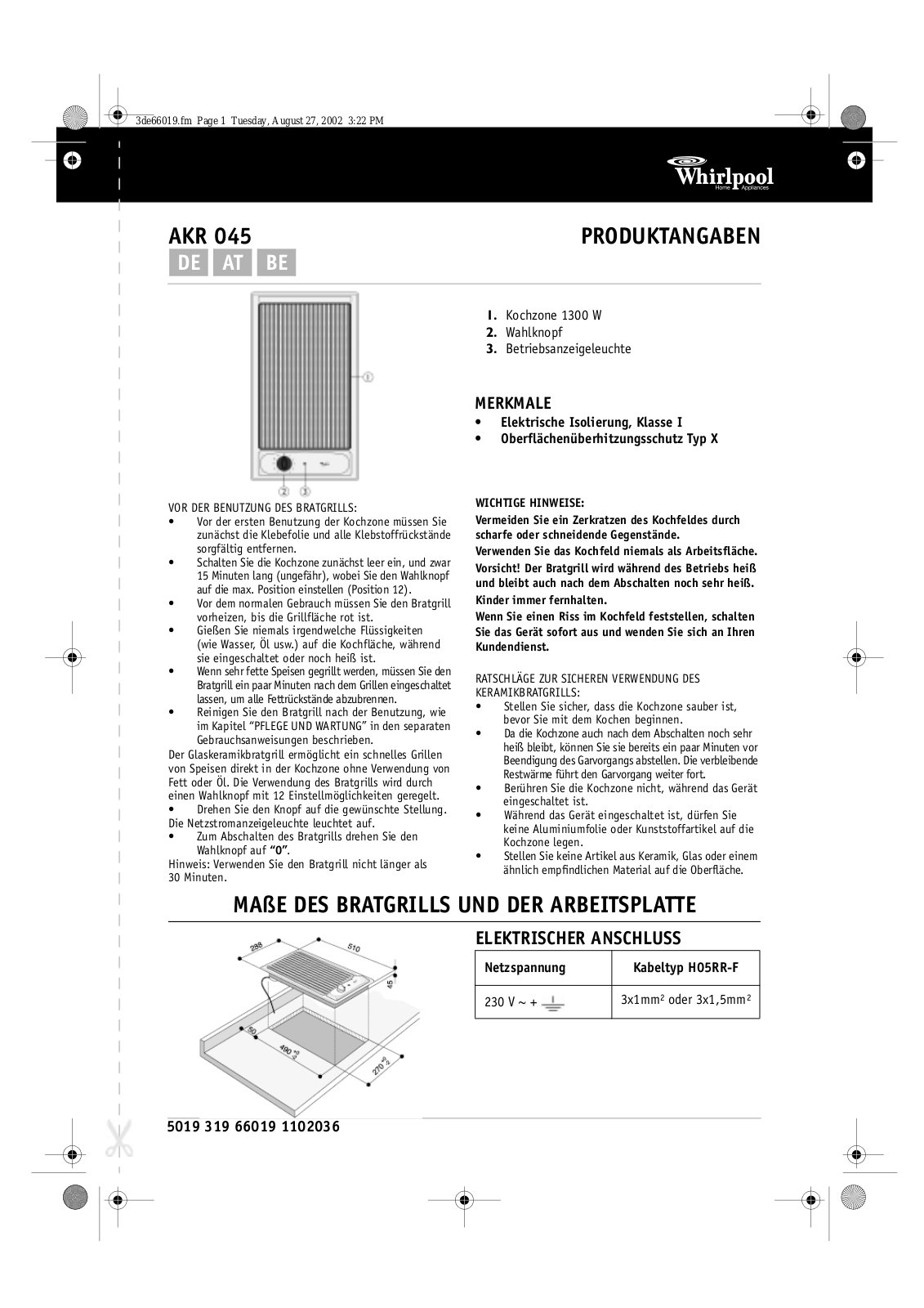 Whirlpool AKR 045/IX INSTRUCTION FOR USE