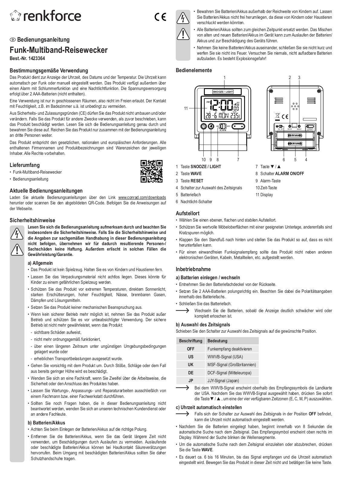 Renkforce 1423364 Operating Instructions