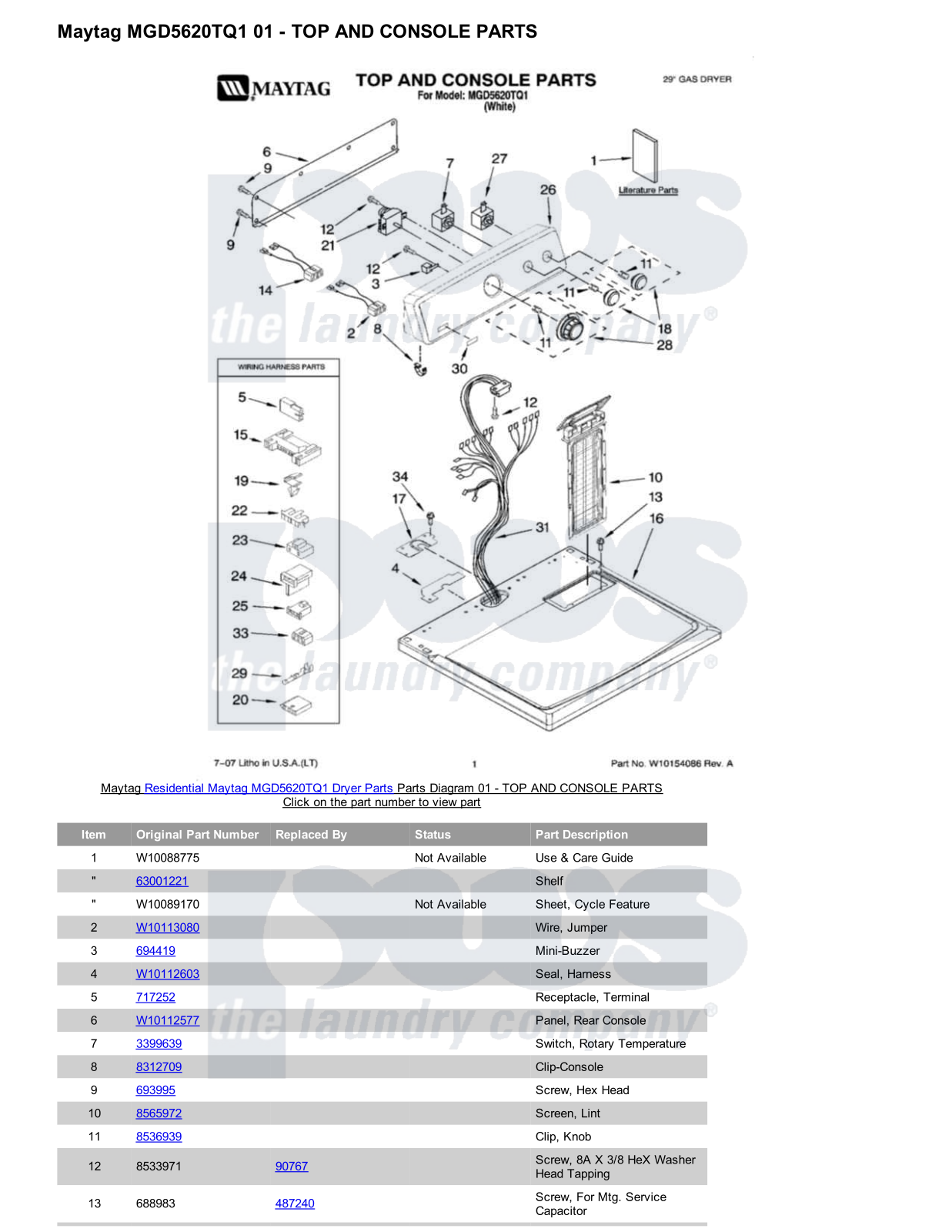 Maytag MGD5620TQ1 Parts Diagram