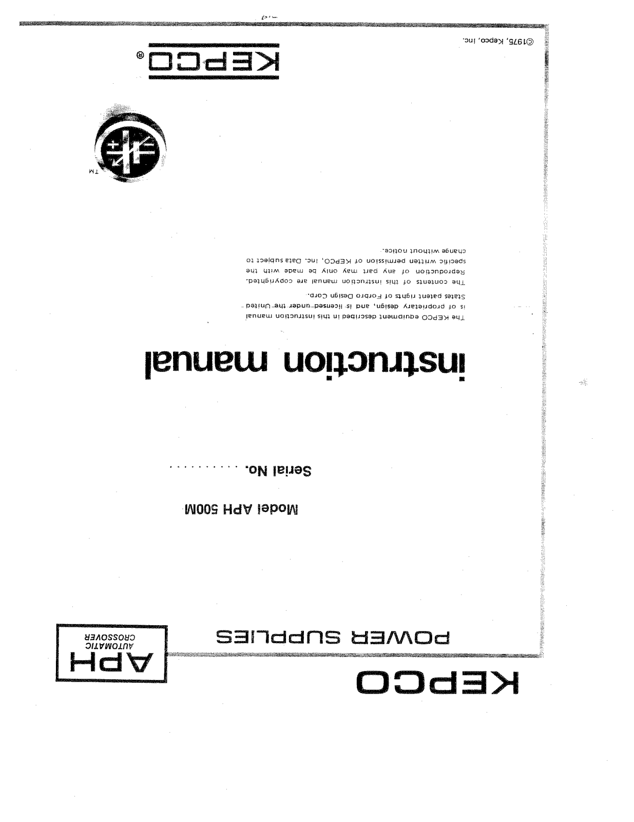 Kepco APH 500M Service manual