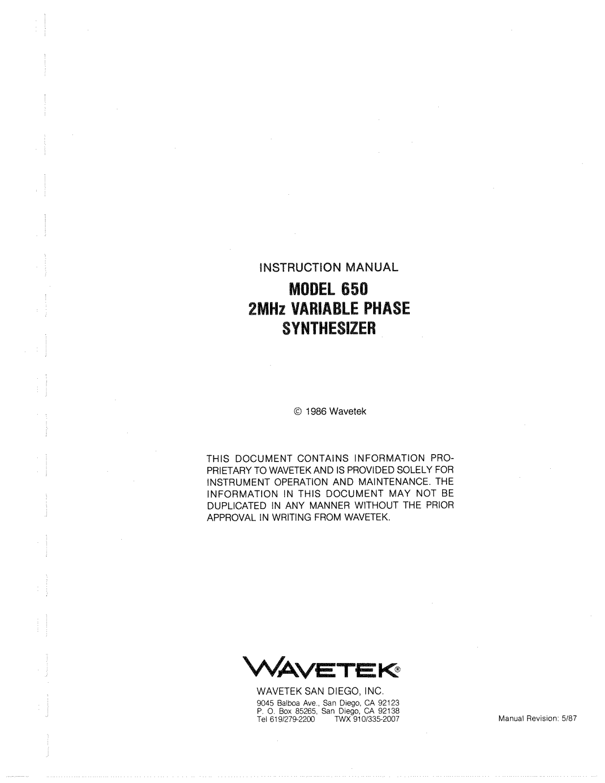 Wavetek 650 User Manual