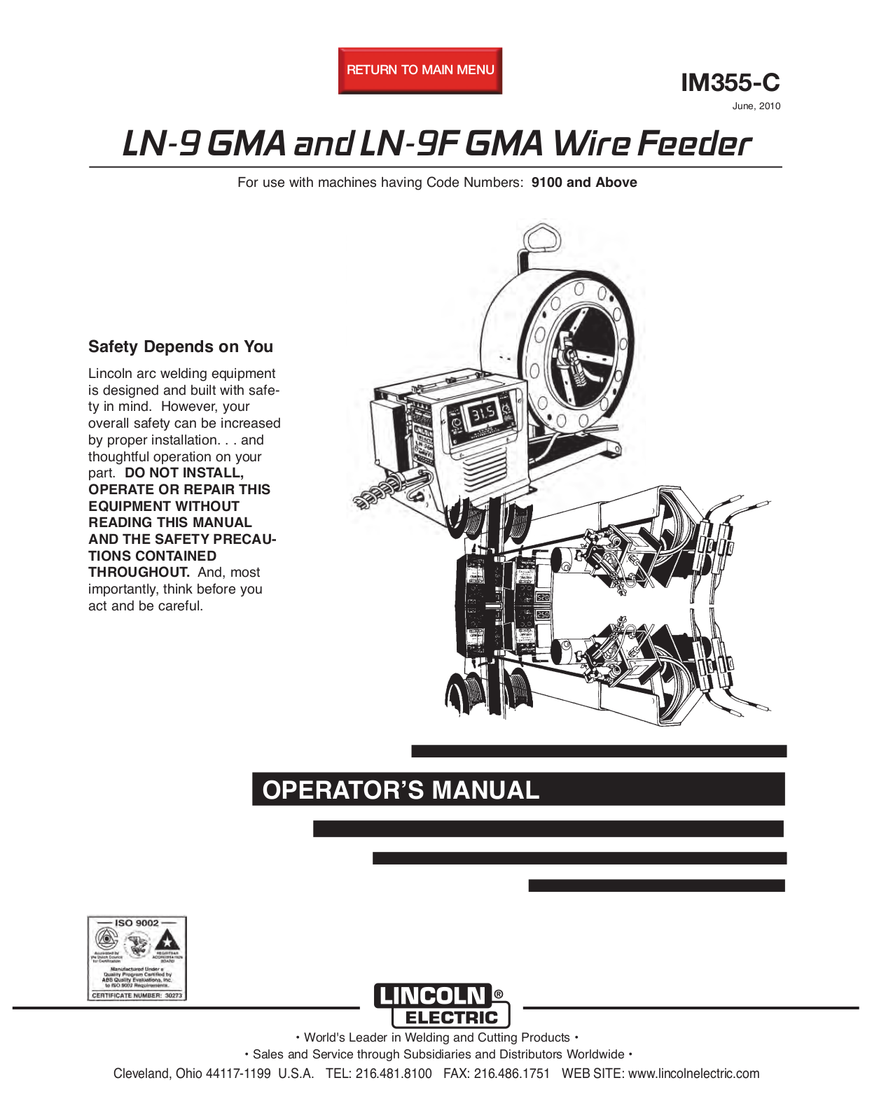 Lincoln Electric LN-9F GMA, IM355-C, LN-9 GMA User Manual