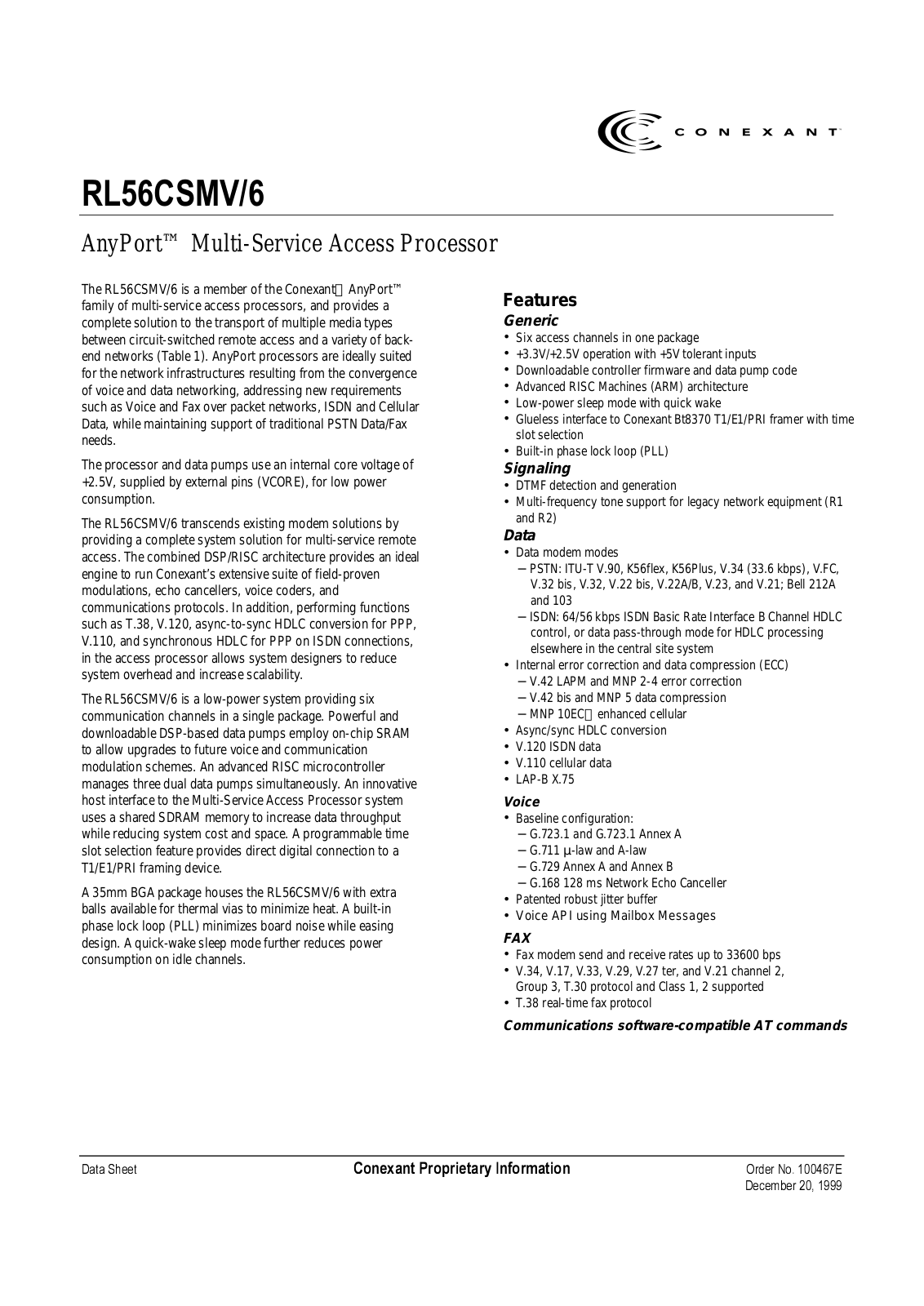 Conexant RL56CSMV-6 Datasheet