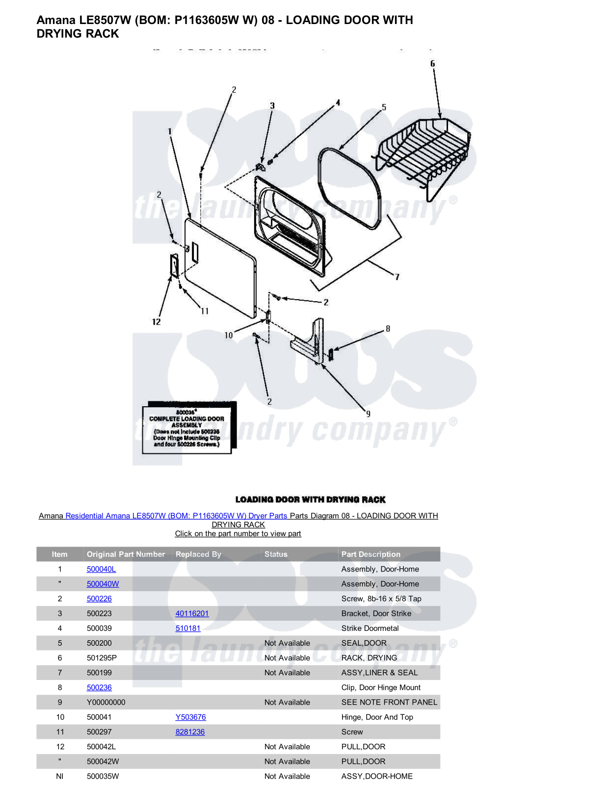 Amana LE8507W Parts Diagram