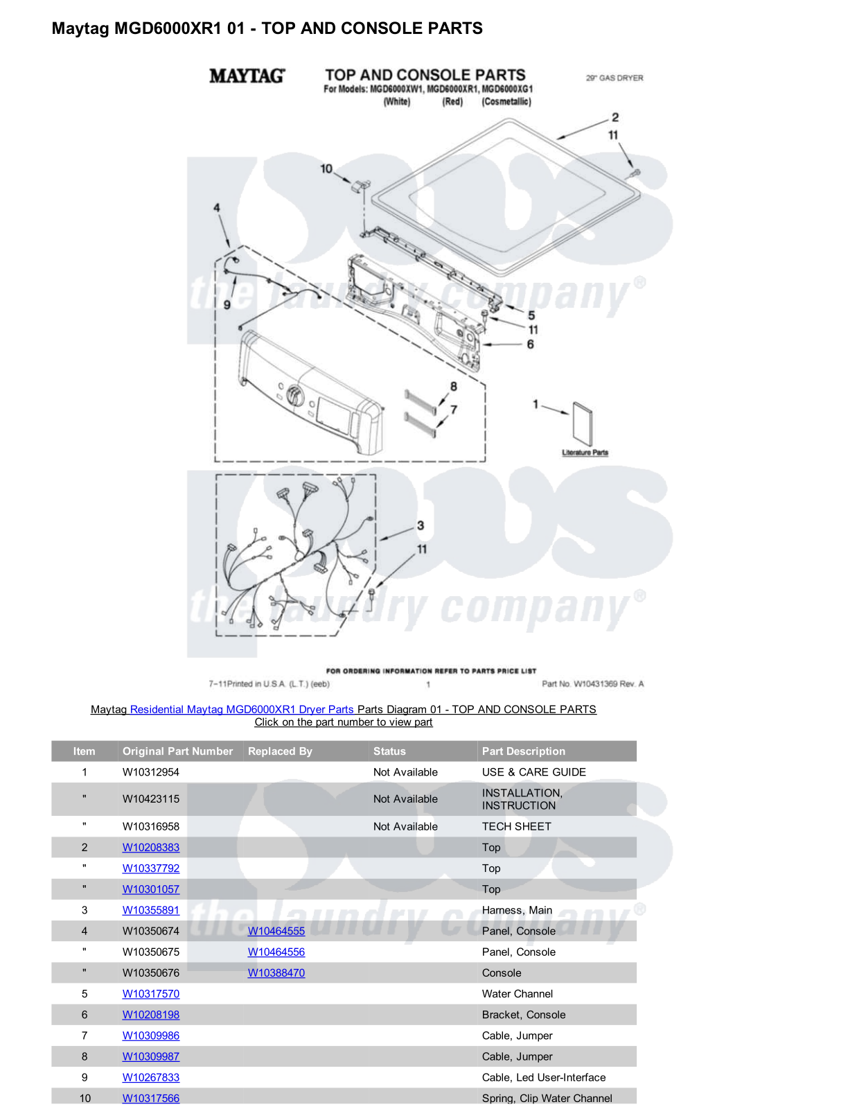 Maytag MGD6000XR1 Parts Diagram