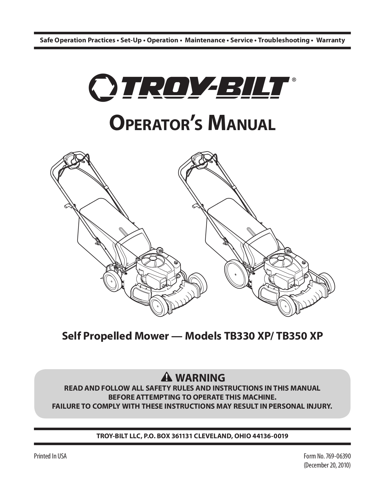 Troy-Bilt TB330 XP, TB350 XP User Manual