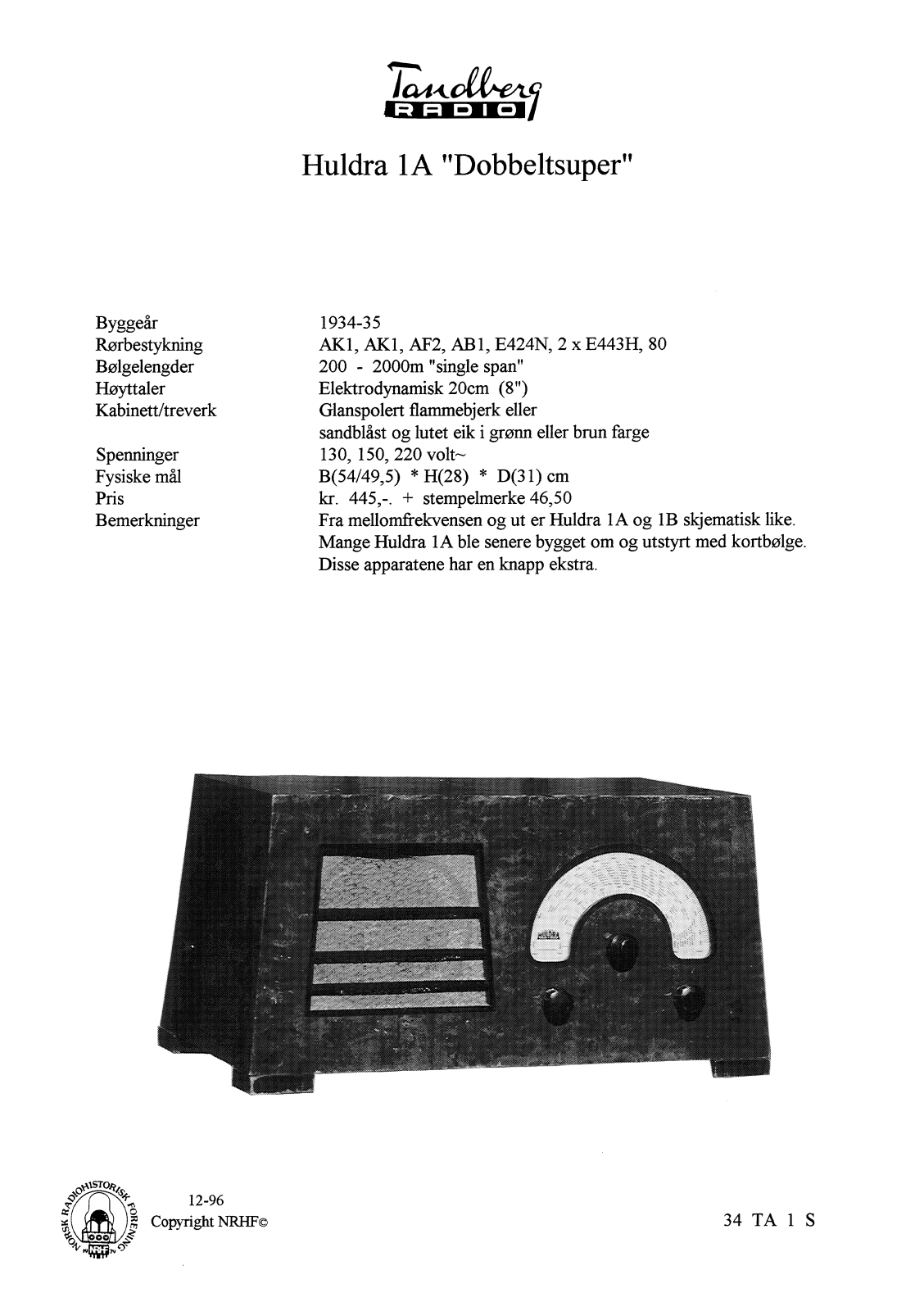 TANDBERG HULDRA 1A Schematic