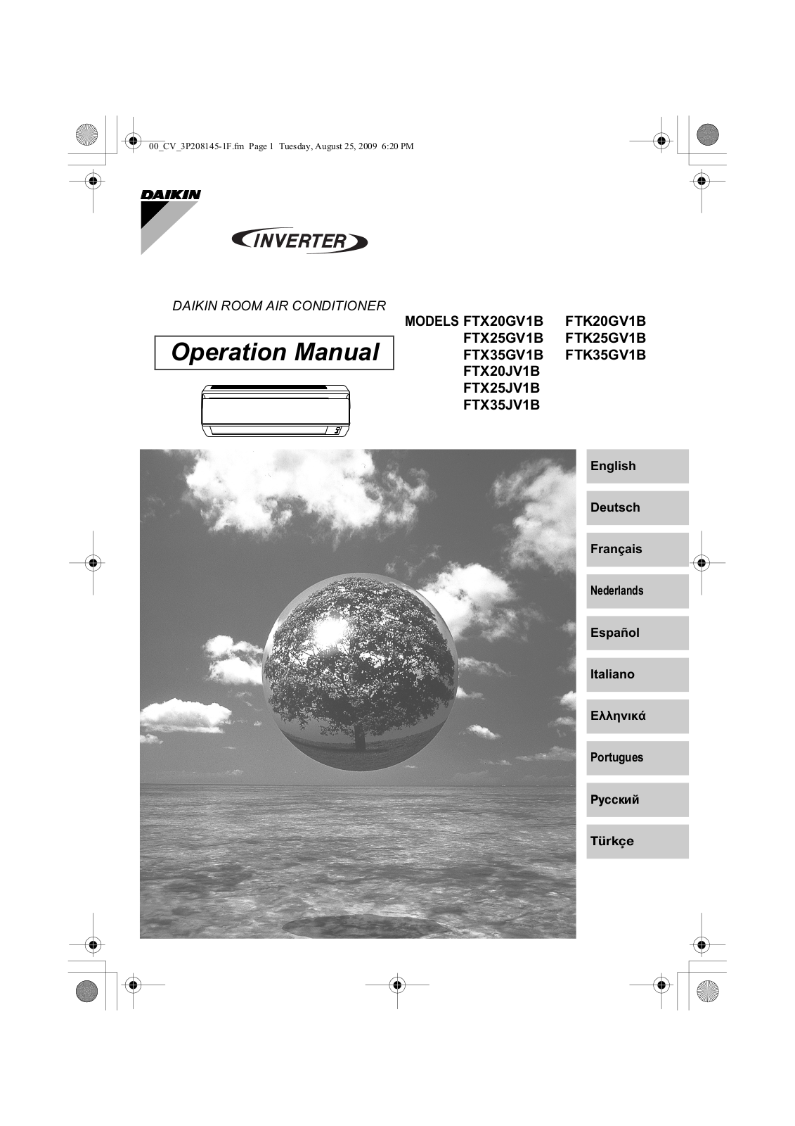 Daikin FTX20GV1B, FTK20GV1B, FTX25GV1B, FTK25GV1B, FTX35GV1B Operation manuals