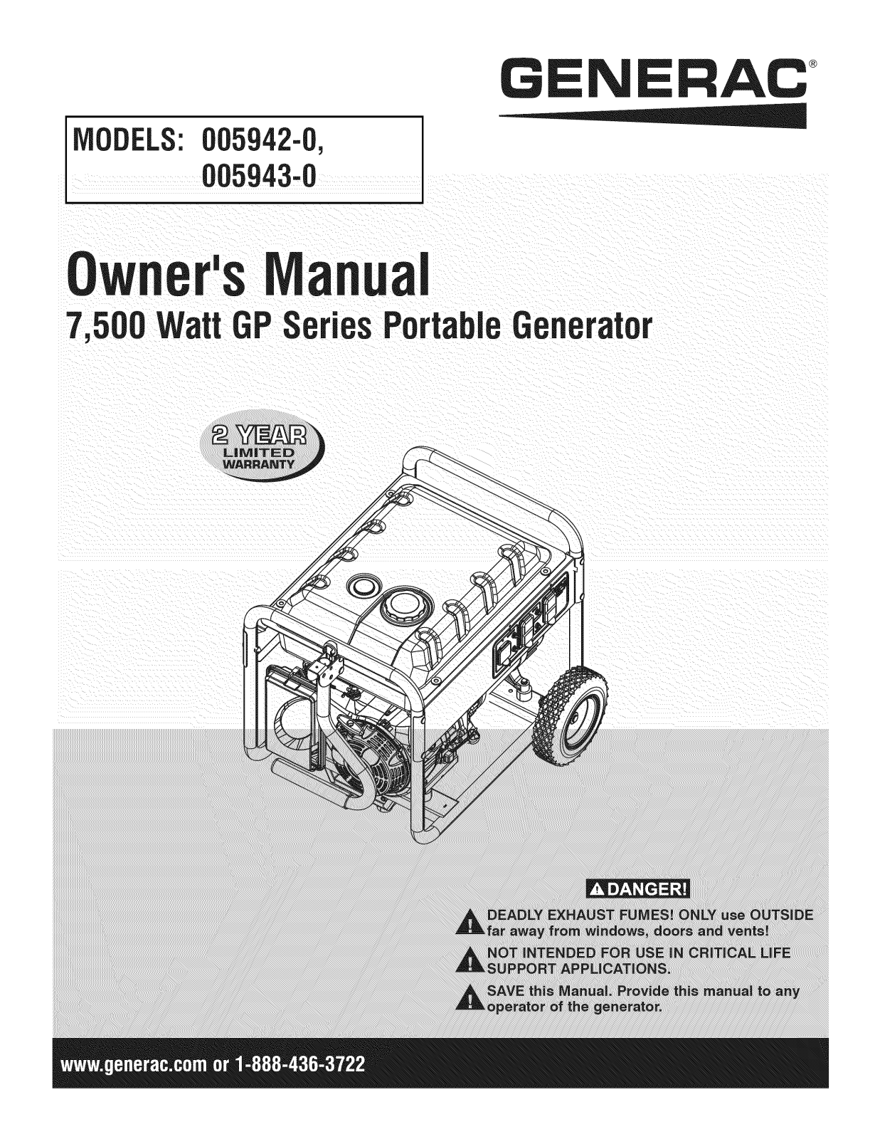 Generac GP7500E-5943-0, 5943-0 Owner’s Manual - ManualMachine.com
